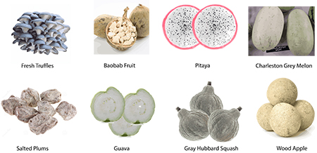gray fruits and gray vegetables