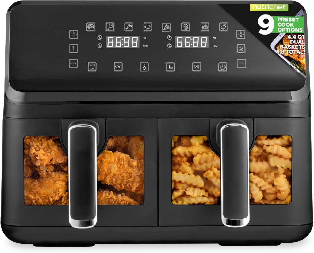 NutriChef Double Basket Air Fryer 8.8 QT 