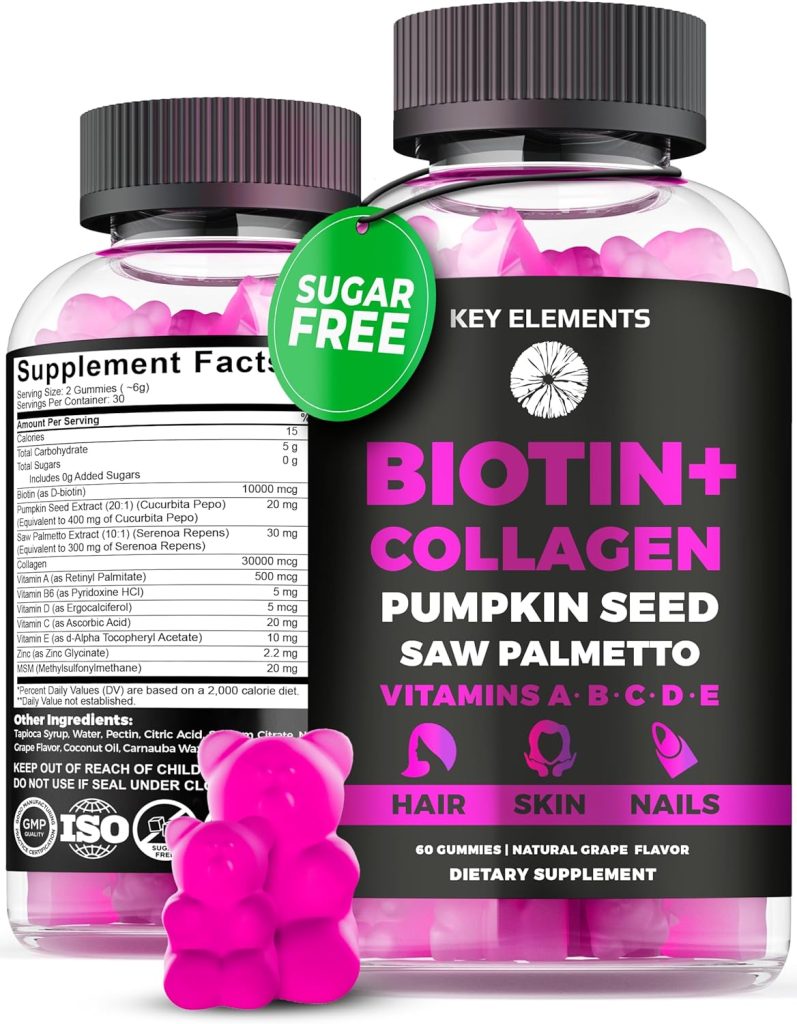 Key Elements Biotin & Collagen Gummies with Saw Palmetto & Pumpkin Seed Oil