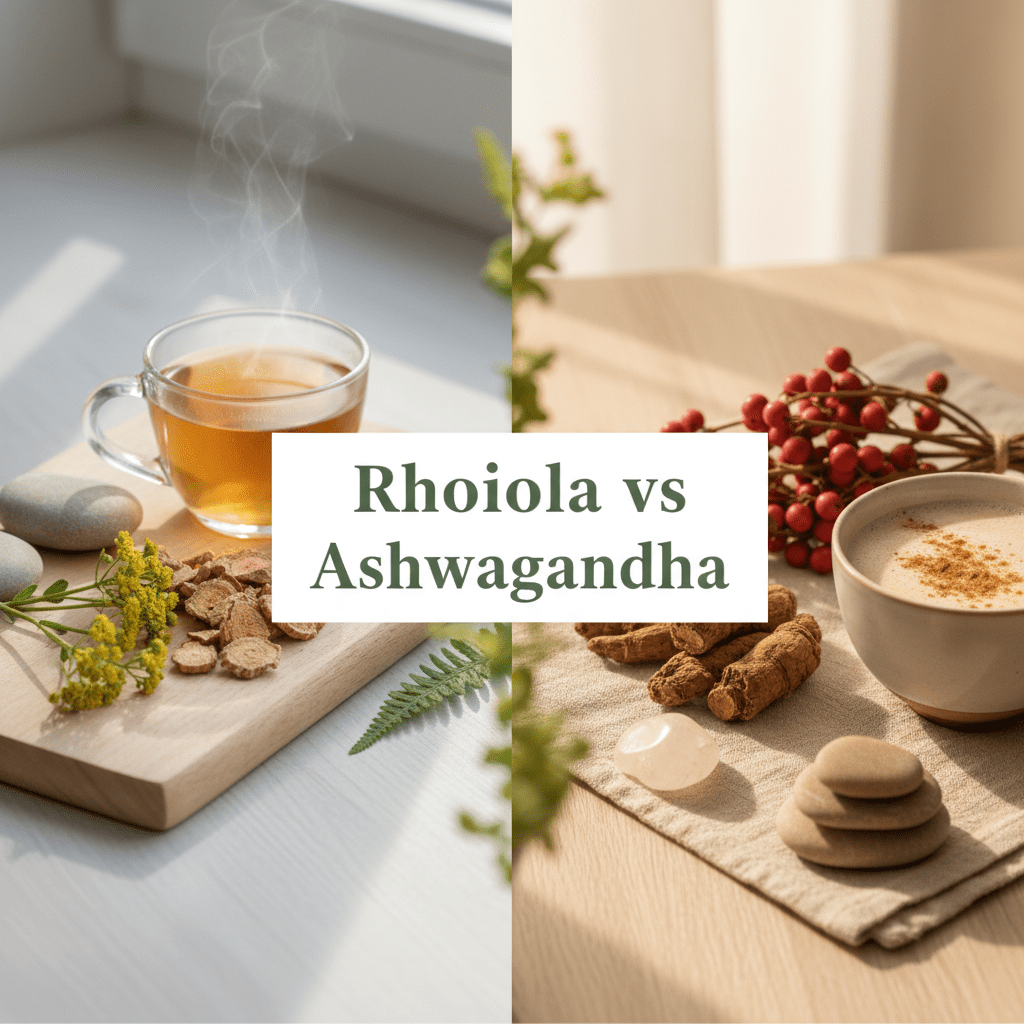 Editorial cover image for Rhodiola vs Ashwagandha comparison