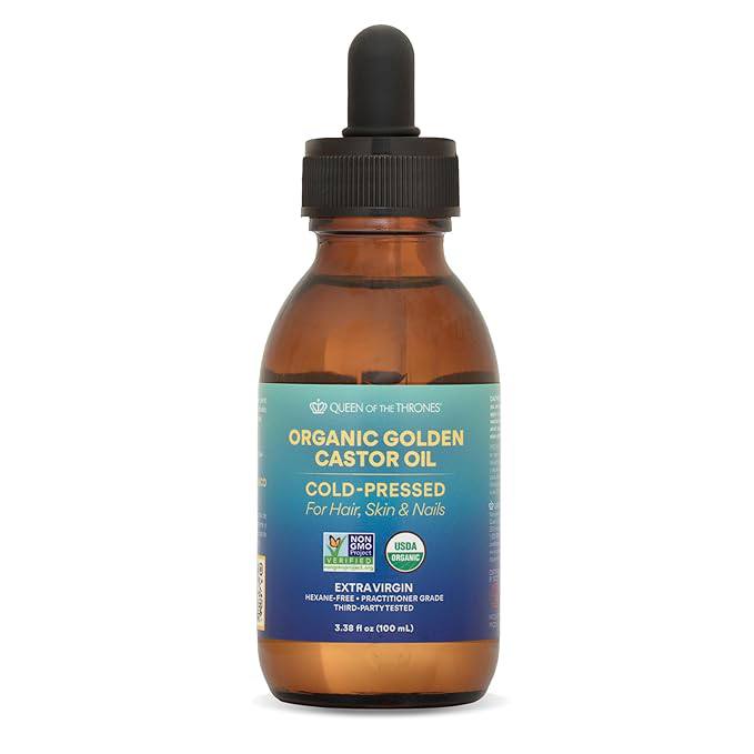 Queen of the Thrones organic golden castor oil bottle