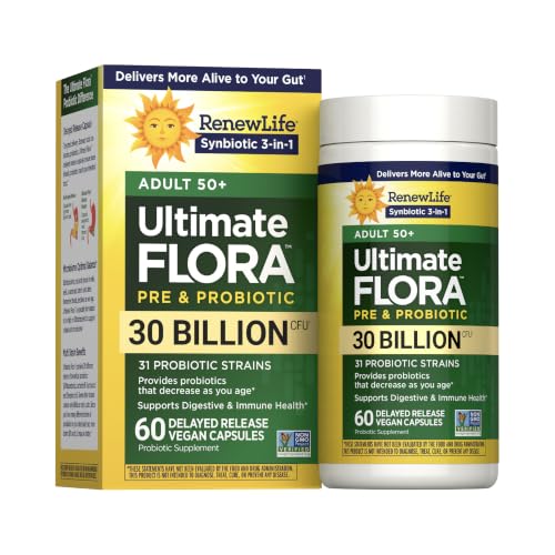 Renew Life Ultimate Flora Adult 50+ probiotic for women over 50 bottle and box