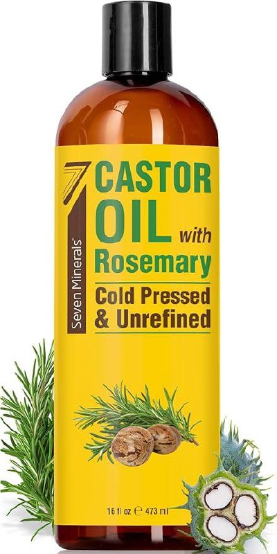 Seven Minerals castor oil with rosemary bottle